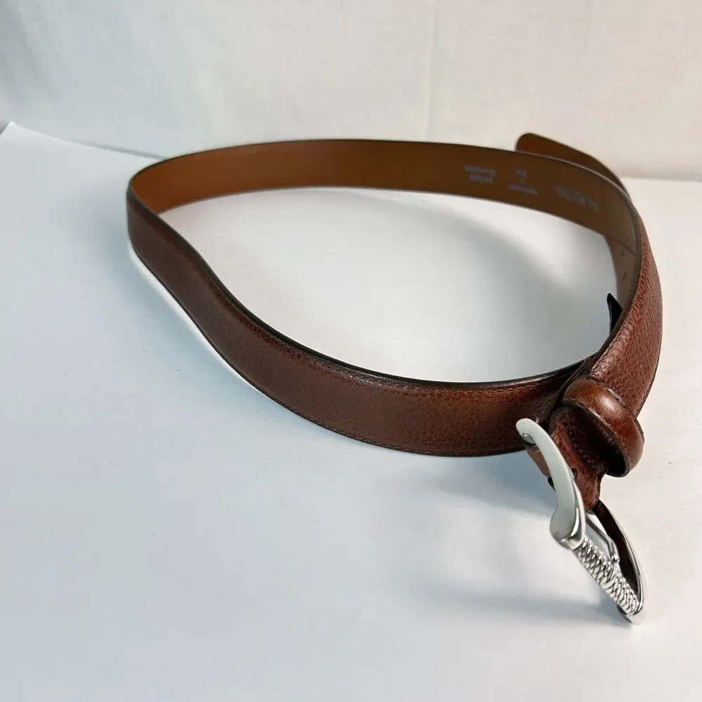 Brighton Men's Cognac Brown Pebble Grain Leather Silvertone Buckle Belt Size 44